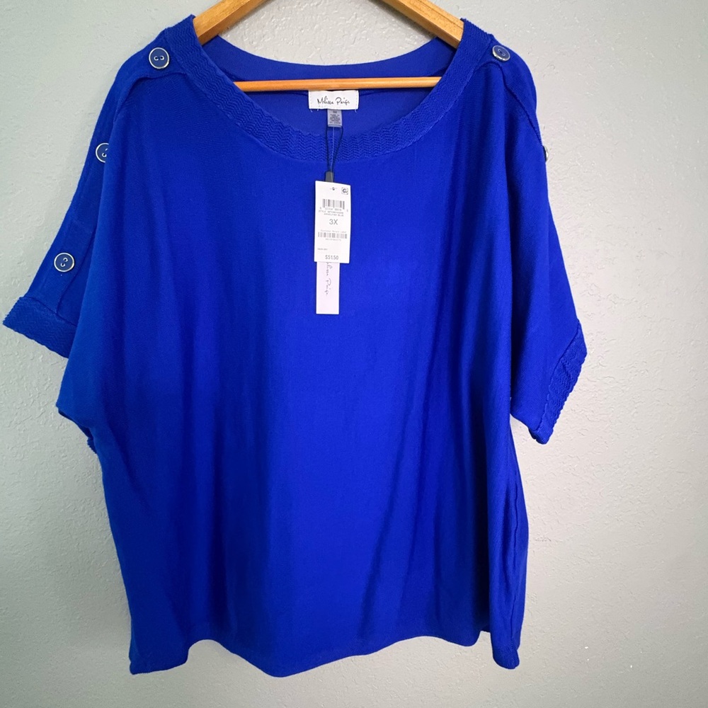 Melissa Paige Royal Blue Button-Shoulder Short Sleeve Top